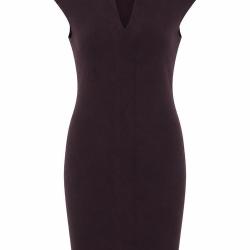 Reiss Women Purple UK 10 Bodycon Knit Knee Length V-Neck Dress