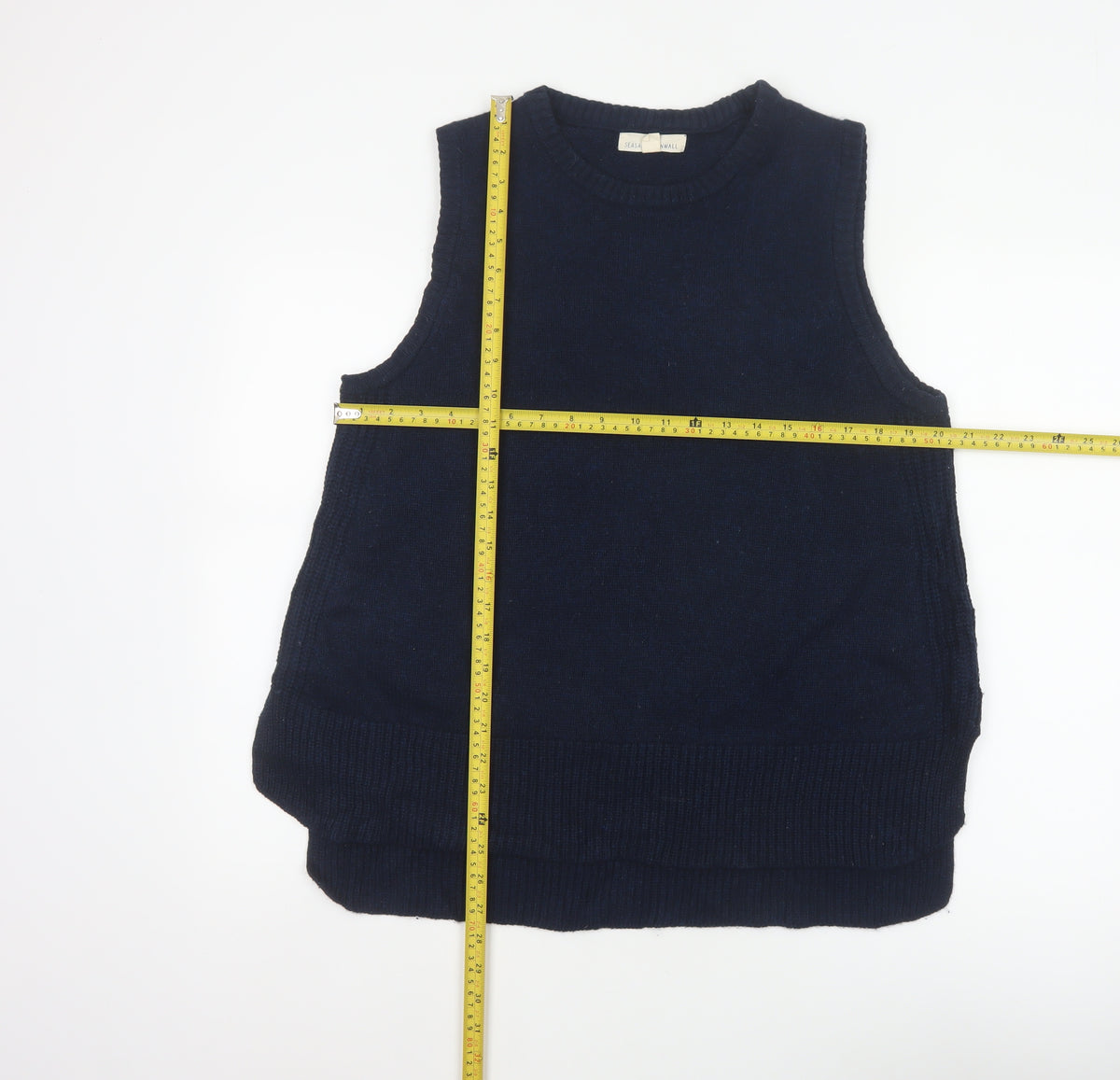 Seasalt Cornwall Women’s Blue Merino Wool Knit Vest Jumper UK 14