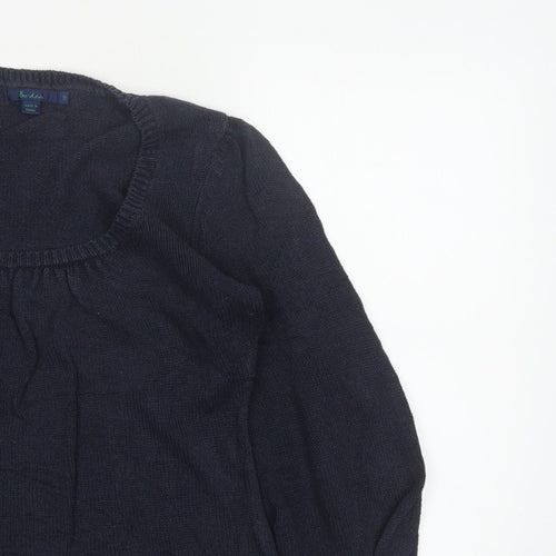 Boden Women Blue UK 12 Linen Silk Cable Knit Scoop Neck Balloon Sleeve Jumper