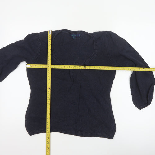 Boden Women Blue UK 12 Linen Silk Cable Knit Scoop Neck Balloon Sleeve Jumper