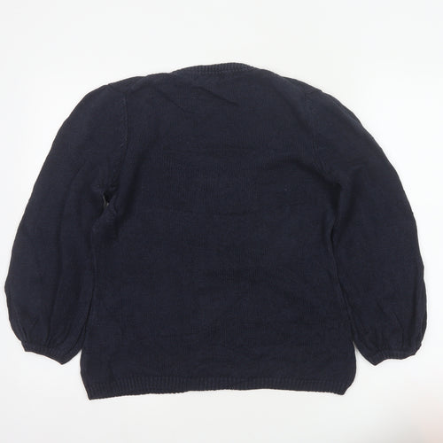 Boden Women Blue UK 12 Linen Silk Cable Knit Scoop Neck Balloon Sleeve Jumper