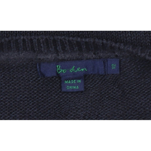 Boden Women Blue UK 12 Linen Silk Cable Knit Scoop Neck Balloon Sleeve Jumper
