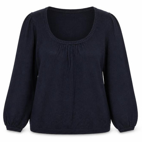 Boden Women Blue UK 12 Linen Silk Cable Knit Scoop Neck Balloon Sleeve Jumper
