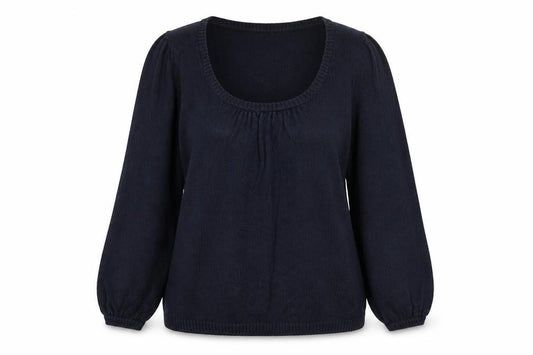 Boden Women Blue UK 12 Linen Silk Cable Knit Scoop Neck Balloon Sleeve Jumper