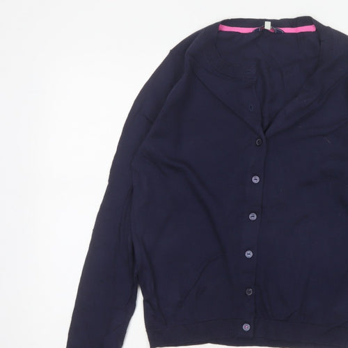 Joules Women Blue UK 12 Cotton Button-Up Round Neck Cardigan