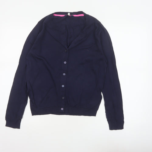 Joules Women Blue UK 12 Cotton Button-Up Round Neck Cardigan