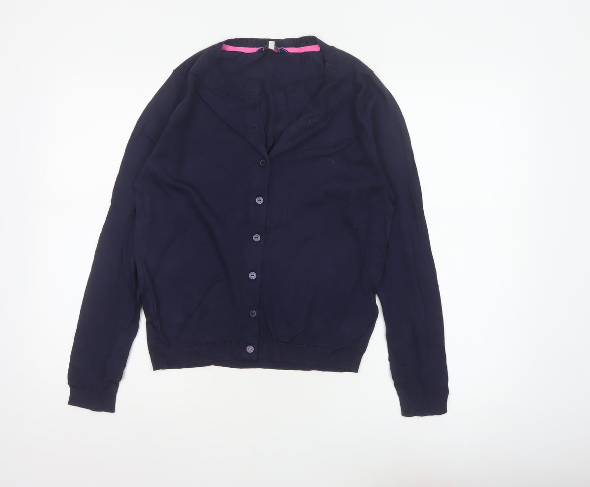 Joules Women Blue UK 12 Cotton Button-Up Round Neck Cardigan