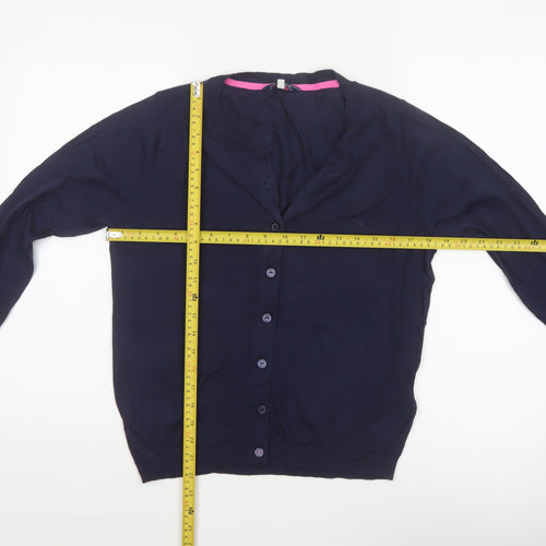 Joules Women Blue UK 12 Cotton Button-Up Round Neck Cardigan