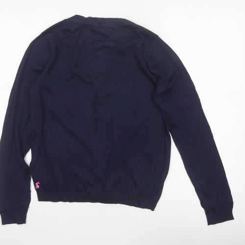 Joules Women Blue UK 12 Cotton Button-Up Round Neck Cardigan