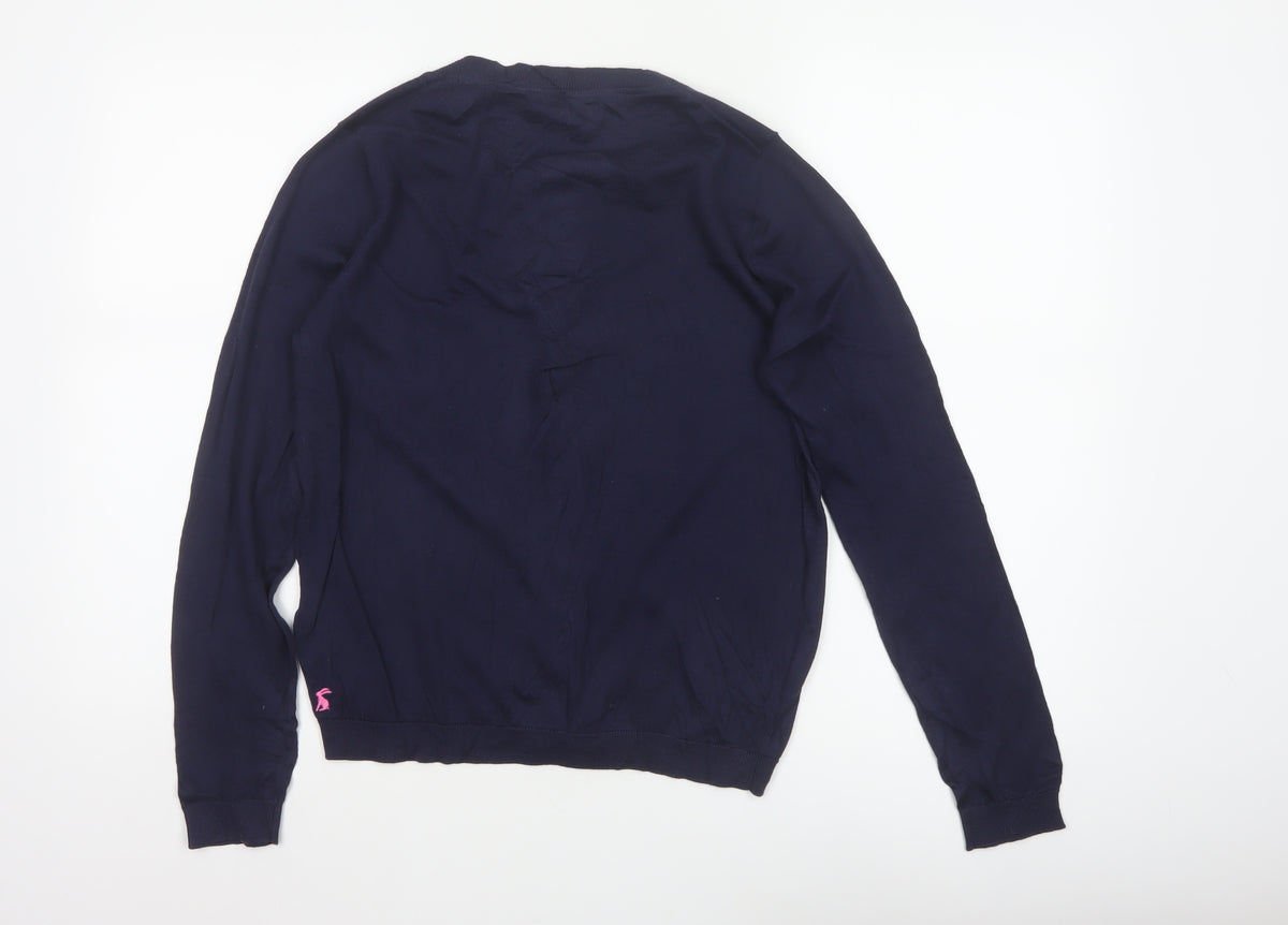 Joules Women Blue UK 12 Cotton Button-Up Round Neck Cardigan