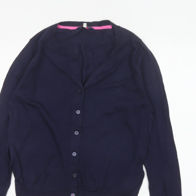 Joules Women Blue UK 12 Cotton Button-Up Round Neck Cardigan