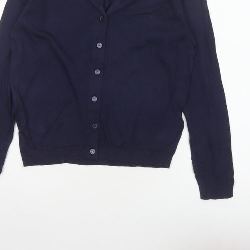 Joules Women Blue UK 12 Cotton Button-Up Round Neck Cardigan