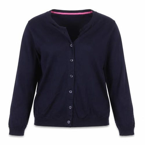 Joules Women Blue UK 12 Cotton Button-Up Round Neck Cardigan