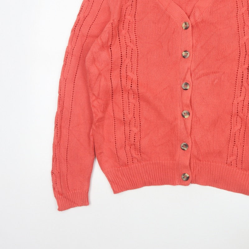 Damart Women Pink Size 14 Cable Knit V-Neck Button Cardigan