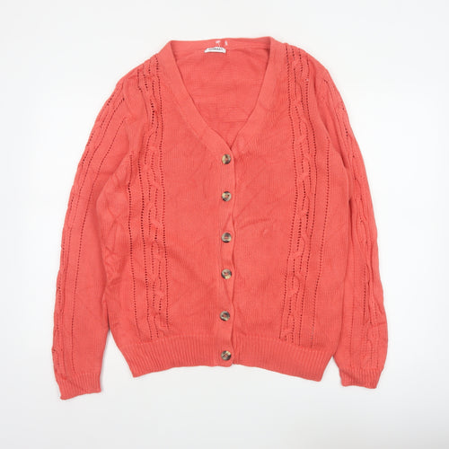 Damart Women Pink Size 14 Cable Knit V-Neck Button Cardigan