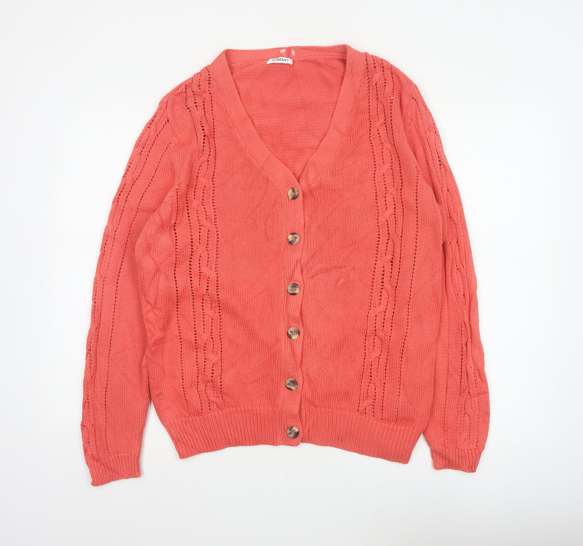 Damart Women Pink Size 14 Cable Knit V-Neck Button Cardigan