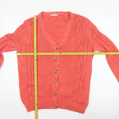 Damart Women Pink Size 14 Cable Knit V-Neck Button Cardigan