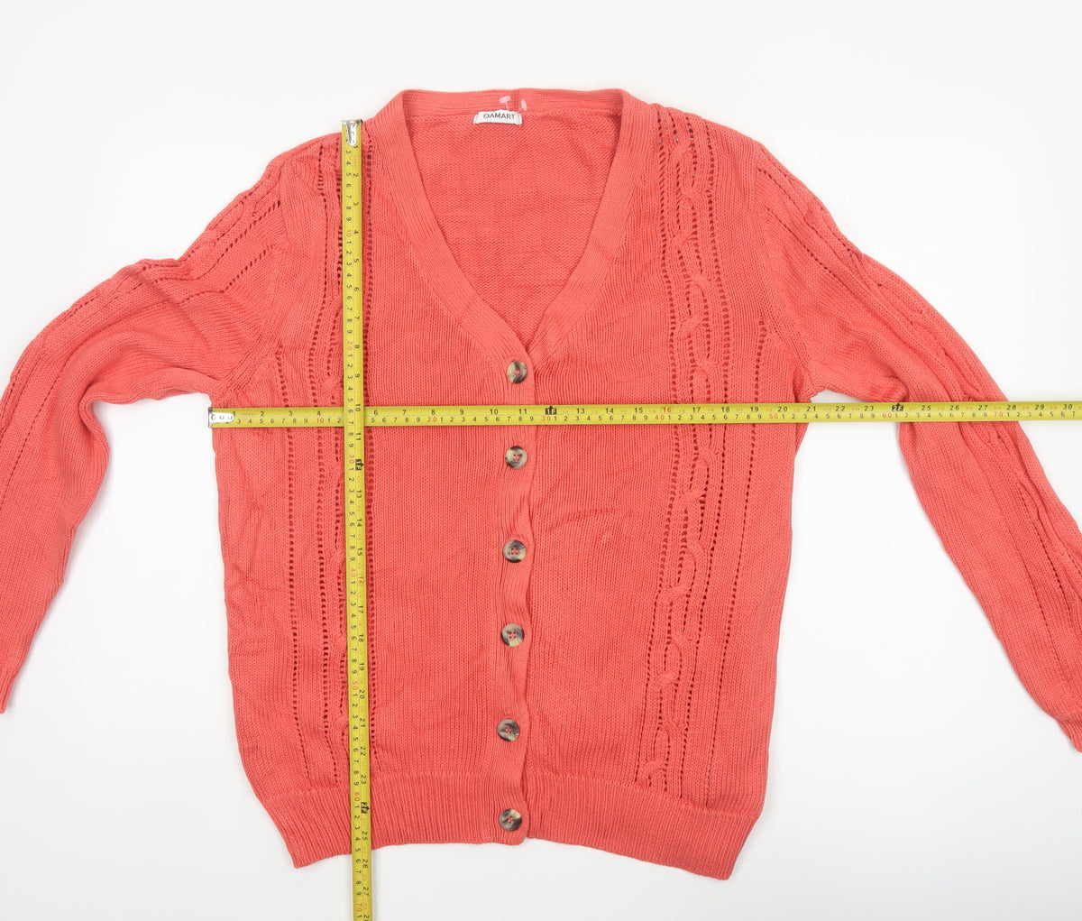 Damart Women Pink Size 14 Cable Knit V-Neck Button Cardigan