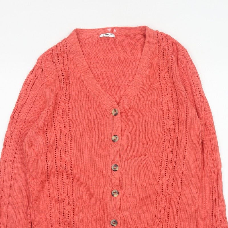 Damart Women Pink Size 14 Cable Knit V-Neck Button Cardigan