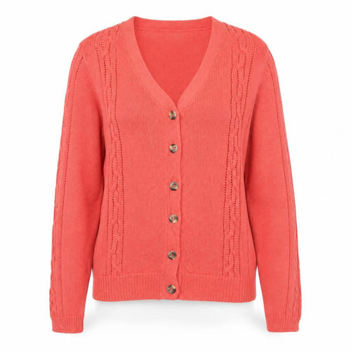 Damart Women Pink Size 14 Cable Knit V-Neck Button Cardigan