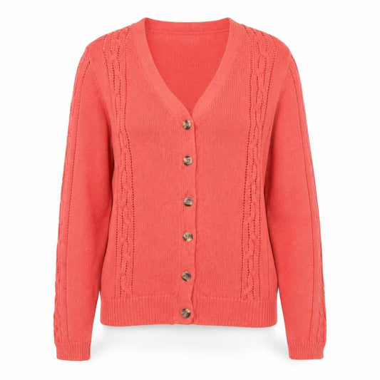 Damart Women Pink Size 14 Cable Knit V-Neck Button Cardigan