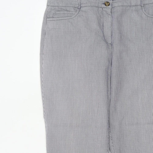 Jaeger Women Blue Pinstripe Chino Trousers UK 14 Tapered Cuffed