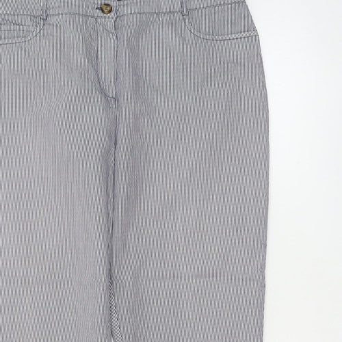 Jaeger Women Blue Pinstripe Chino Trousers UK 14 Tapered Cuffed