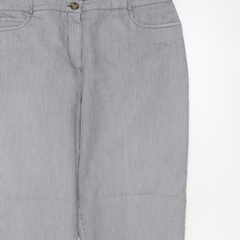 Jaeger Women Blue Pinstripe Chino Trousers UK 14 Tapered Cuffed