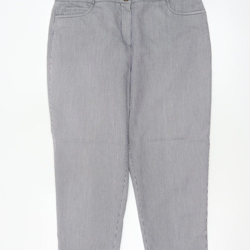 Jaeger Women Blue Pinstripe Chino Trousers UK 14 Tapered Cuffed