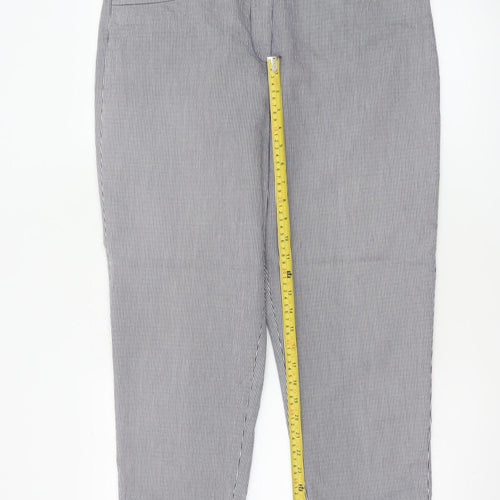 Jaeger Women Blue Pinstripe Chino Trousers UK 14 Tapered Cuffed