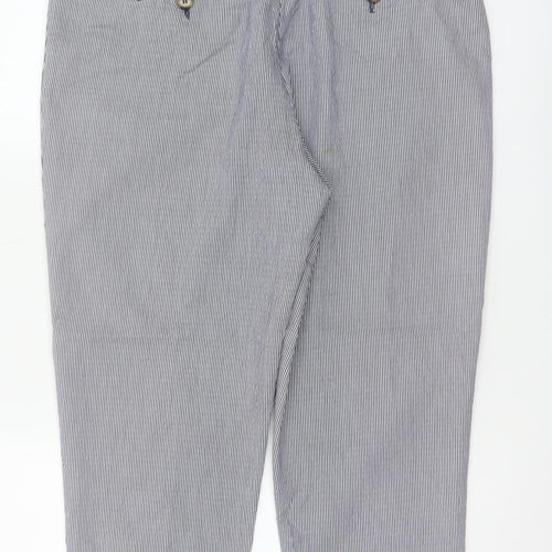 Jaeger Women Blue Pinstripe Chino Trousers UK 14 Tapered Cuffed