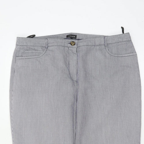 Jaeger Women Blue Pinstripe Chino Trousers UK 14 Tapered Cuffed