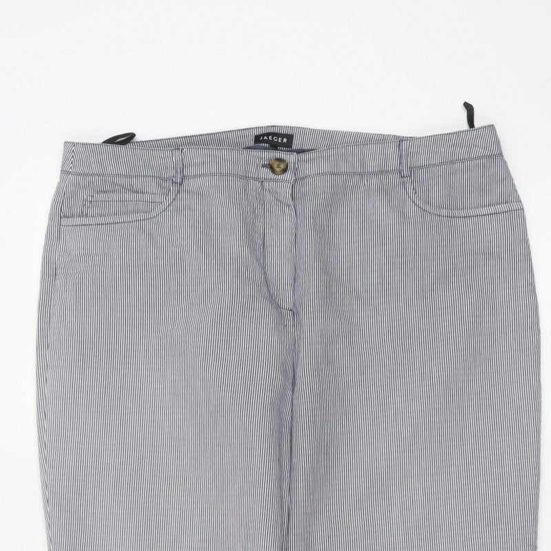 Jaeger Women Blue Pinstripe Chino Trousers UK 14 Tapered Cuffed
