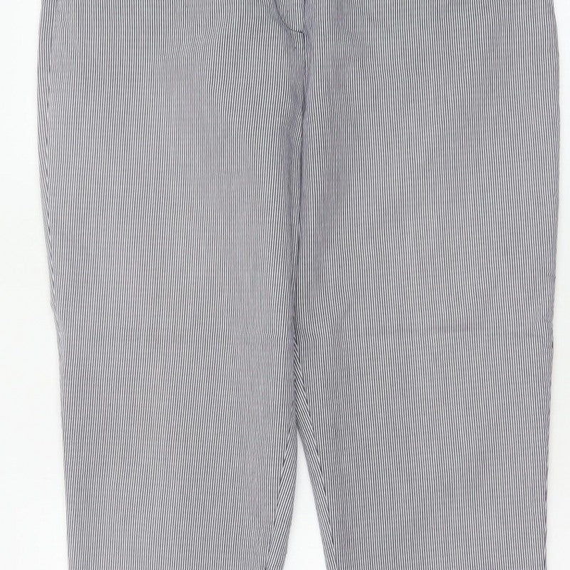 Jaeger Women Blue Pinstripe Chino Trousers UK 14 Tapered Cuffed