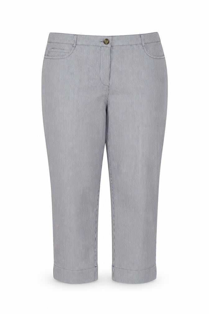 Jaeger Women Blue Pinstripe Chino Trousers UK 14 Tapered Cuffed