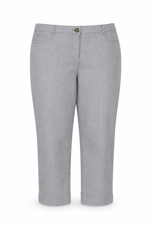 Jaeger Women Blue Pinstripe Chino Trousers UK 14 Tapered Cuffed