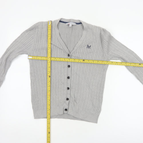 Crew Clothing Co. Women’s Grey Size 10 Cable Knit V-Neck Cardigan