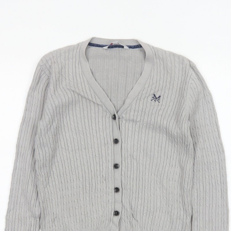 Crew Clothing Co. Women’s Grey Size 10 Cable Knit V-Neck Cardigan