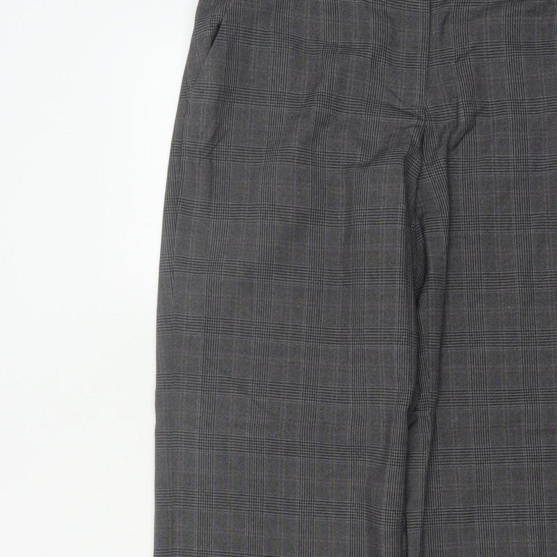 Next Women Grey Check Tailored Straight Dress Trousers UK 10 Long