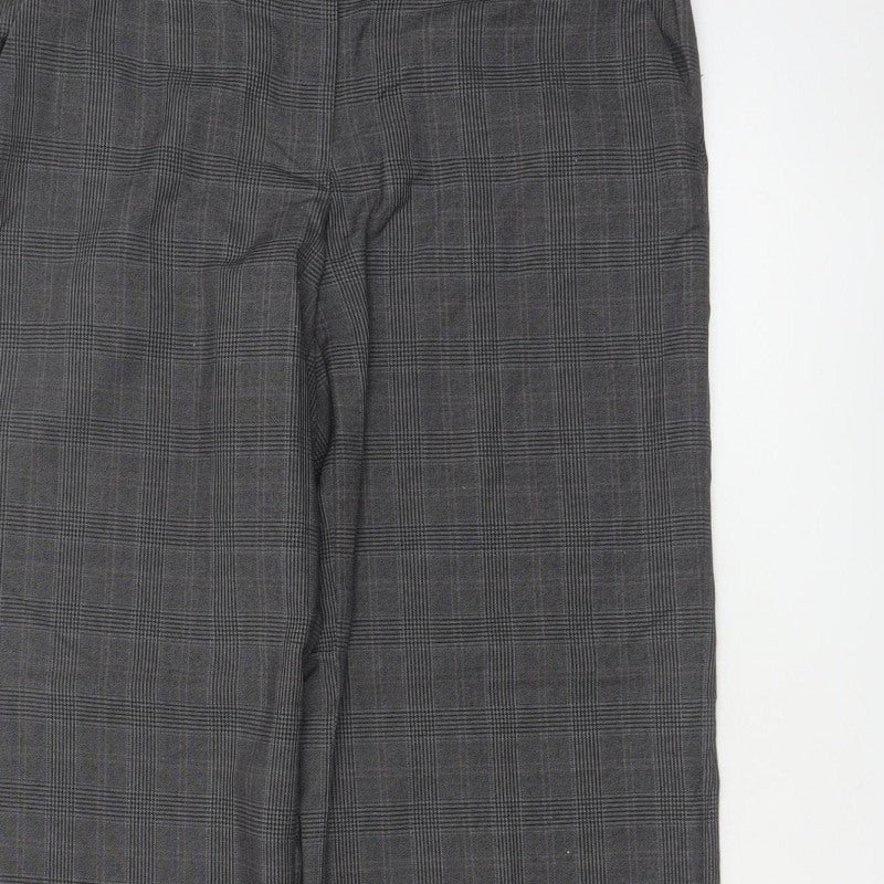 Next Women Grey Check Tailored Straight Dress Trousers UK 10 Long
