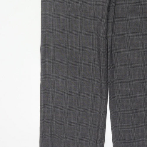 Next Women Grey Check Tailored Straight Dress Trousers UK 10 Long