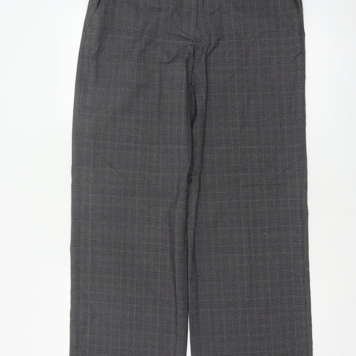 Next Women Grey Check Tailored Straight Dress Trousers UK 10 Long