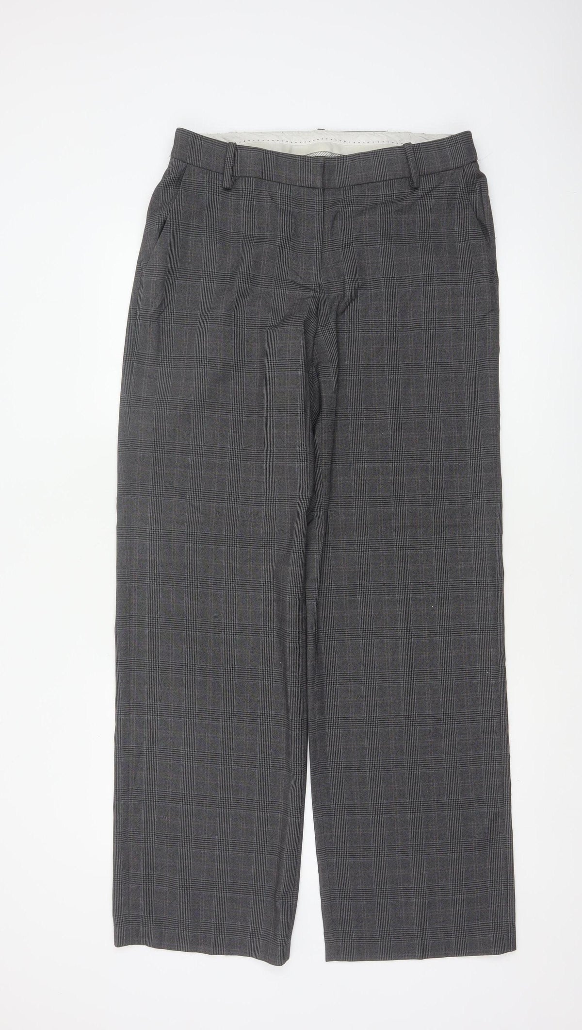 Next Women Grey Check Tailored Straight Dress Trousers UK 10 Long