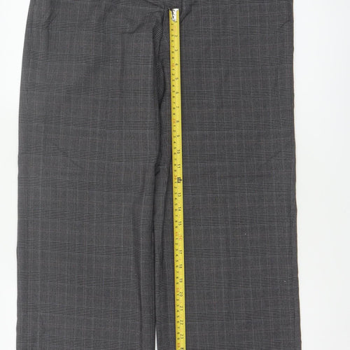 Next Women Grey Check Tailored Straight Dress Trousers UK 10 Long