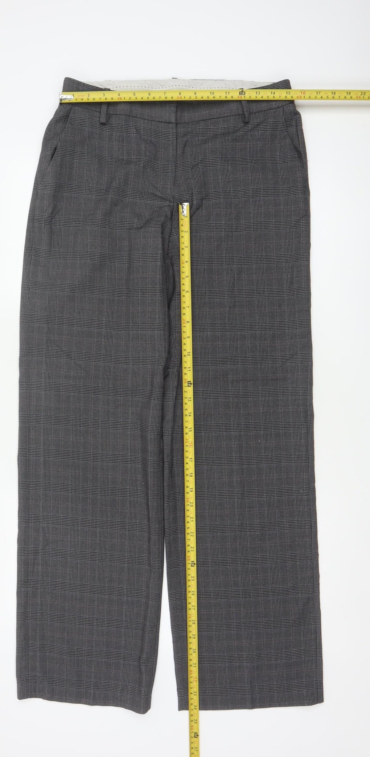 Next Women Grey Check Tailored Straight Dress Trousers UK 10 Long