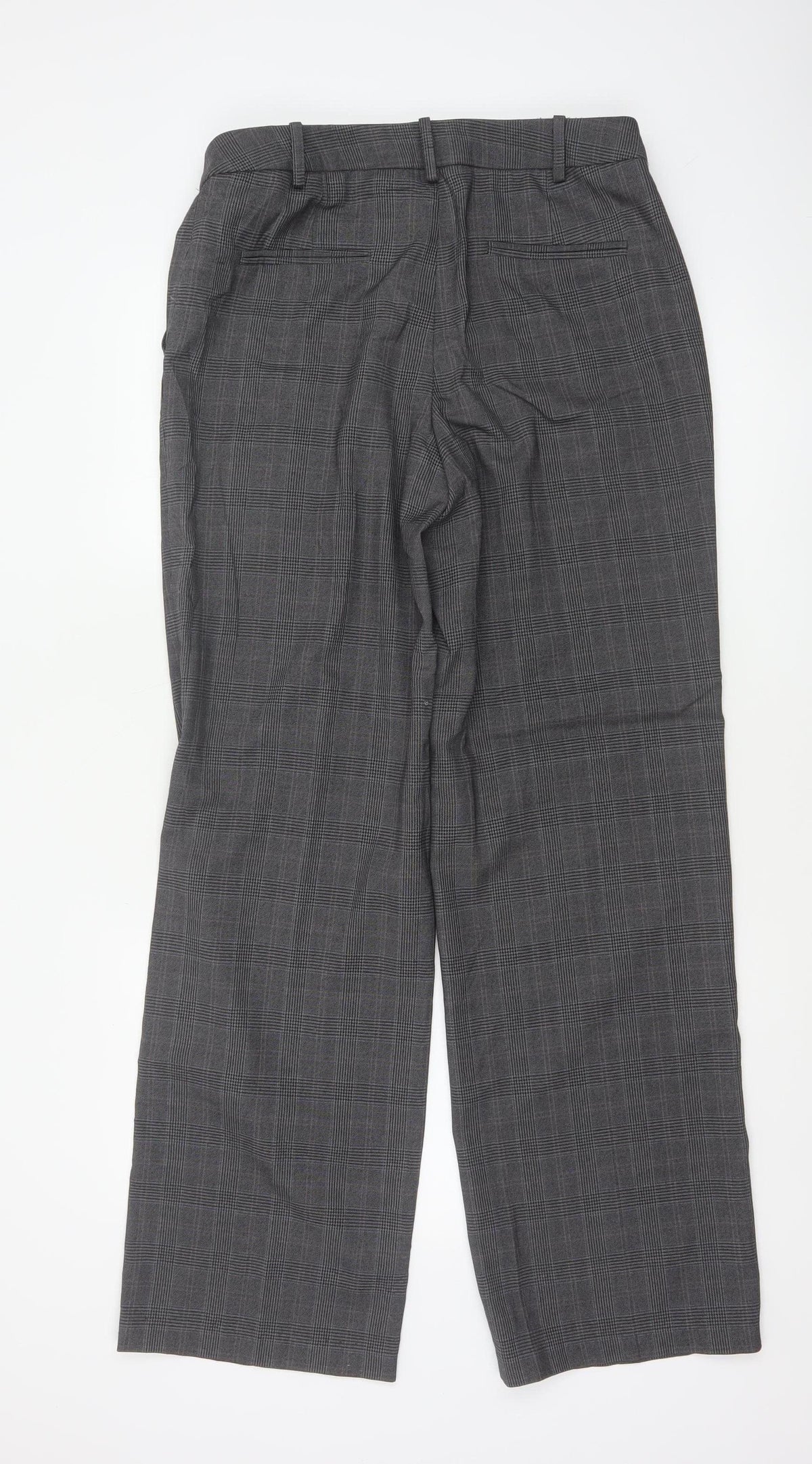 Next Women Grey Check Tailored Straight Dress Trousers UK 10 Long