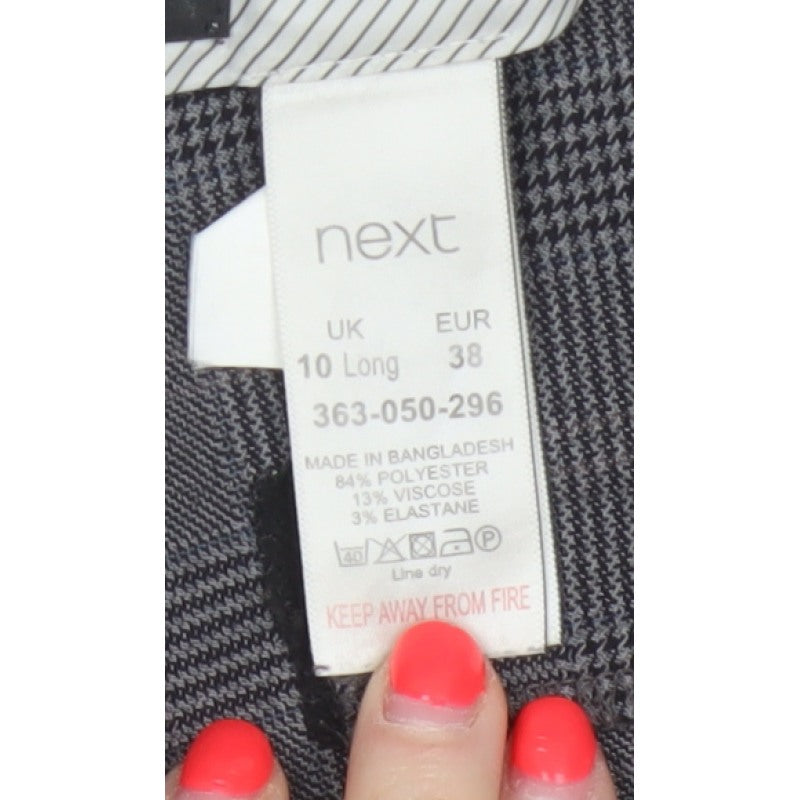 Next Women Grey Check Tailored Straight Dress Trousers UK 10 Long