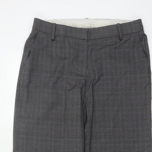 Next Women Grey Check Tailored Straight Dress Trousers UK 10 Long