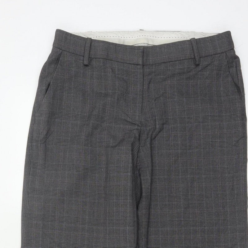 Next Women Grey Check Tailored Straight Dress Trousers UK 10 Long