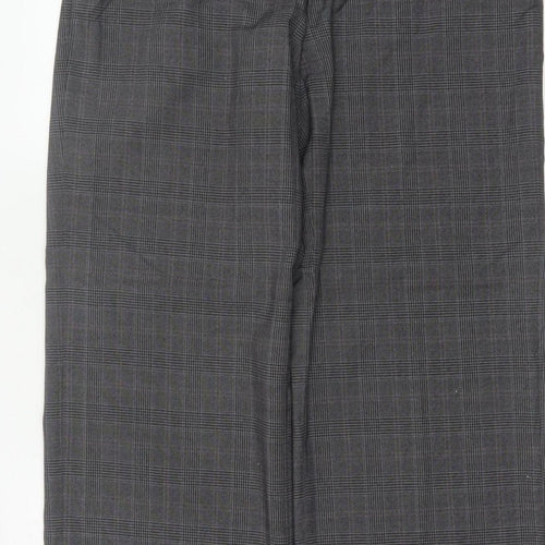 Next Women Grey Check Tailored Straight Dress Trousers UK 10 Long